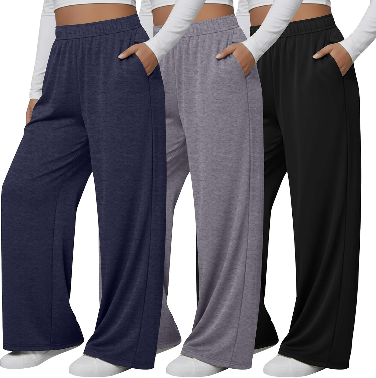 Wide-leg lounge pants, three-pack — product photo 7
