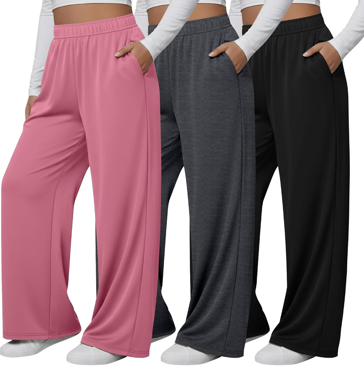 Wide-leg lounge pants, three-pack — product photo 2