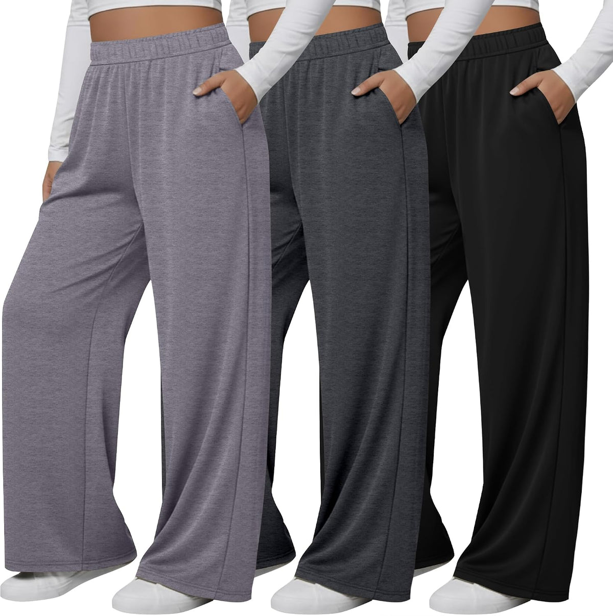 Wide-leg lounge pants, three-pack — product photo 1